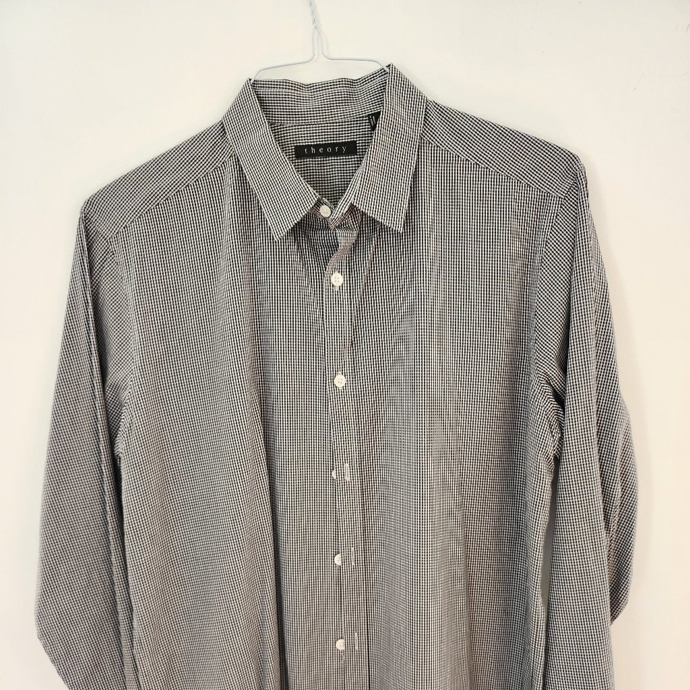 THEORY Mens Long Sleeve Black & White Check Shirt Button Down Shirt Sz L